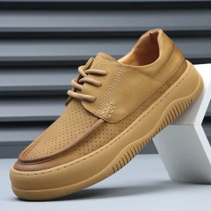 Men’s Business Casual Retro British Style Shoes Summer Hollow All Match Leather Breathable Lace Up Walking Style for