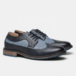 Men’s Business Casual Sporty Brogue Dress Oxfords Shoes Canvas PU Leather Breathable Anti-Slip Spring Autumn