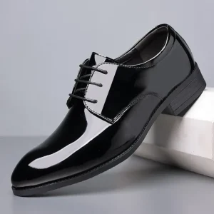 Men’s Business Dress Men’s Shoes Lace Up Pointed Shiny Breathable Casual Dress Leather Shoes