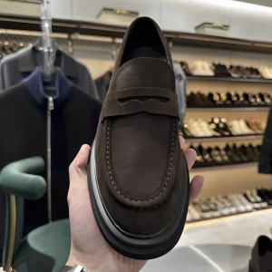 Men’s Business Dress Shoes Lazy One-Pedal Low-Top Leather Slip-On Breathable Round-Toe Thick-Bottomed