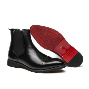 Men’s Business Dress Shoes Oxford Leather Ankle Boots with Slip-On Closure Flat Breathable Pointed Toe Design
