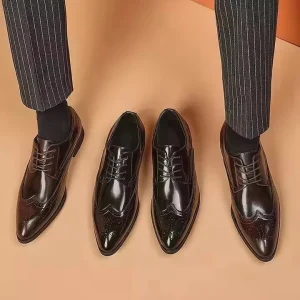 Men’s Business Dress Shoes Slip-On Soft Walking Comfortable Leather Oxfords Anti-Slippery Hard-Wearing