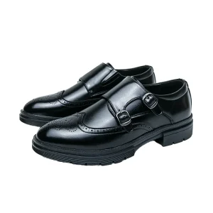 Men’s Business Dress Shoes with Buckle Strap Formal PU Upper Large Size 38-46 Slip-On Style for Autumn