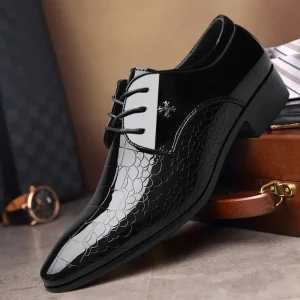 Men’s Business Formal Artificial Leather Lace Up Lightweight Single Low Top Oxford Wedding Groom Shoes Office Dress Shoes