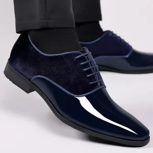 Men’s Business Formal Artificial Leather Shoes Breathable Mesh Lining Lightweight Trendy Single Low-Top Oxford Wedding Groom