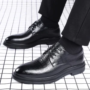 Men’s Business Formal Casual Loafers Leather Upper Light Weight Office and Career Wedding Pointed Toe Lace Up Shoes
