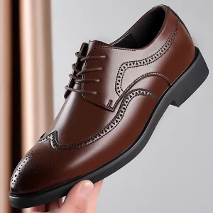 Men’s Business Formal Pu Shoes Fashion British Brogue Autumn Large Size Lace up Derby Shoes Breathable Durable 48
