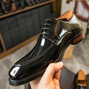 Men’s Business Formal Shoes Shiny Black Cow Leather Lace Up Dress Shoes Oxford