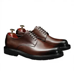 Men’s Business Lace-Up Retro Color-Polished Derby Shoes Thick Sole Breathable