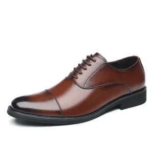 Men’s Business Oxford Dress Shoes Genuine Leather Three Joint Inner Height Increase British Style with Button Closure