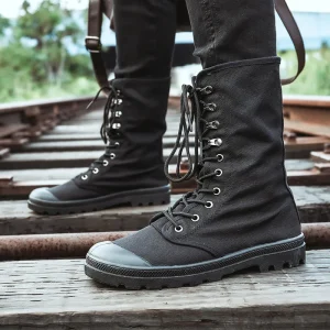 Men’s Canvas Casual Outdoor Retro British Style High-top Shoes Men’s Tide Short Boots Mid-top All-Match Walking Boots