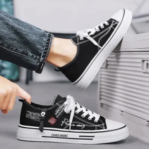 Men’s Canvas Shoes Breathable Comfort Men’s Sneakers Casual Anti Slip Low Top Lightweight Skateboard Shoes for Men