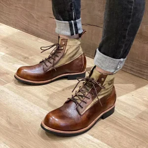 Men’s Casual Ankle Boots for Men Retro PU Leather Thick Platform Walking Motorcycle Boot Dress Shoes Elegant Preppy