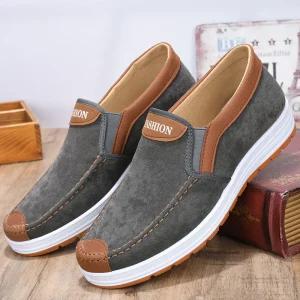 Men’s Casual Breathable Slip-On Shoes Durable Non-Slip Work Shoes Canvas Shoes with Cloth Lining for Spring