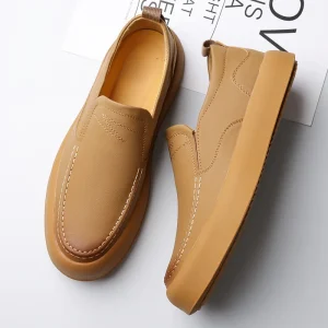 Men’s Casual Business Leather Light Shoes Round Head Easy to Wear Rubber Soft Sole Breathable Dust Office Wedding Dress Shoes