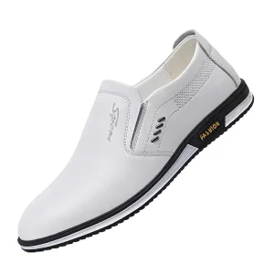 Men’s Casual Business PU Leather Shoes Summer Breathable Perforated Lightweight Comfortable Shock-Absorbing Shoes