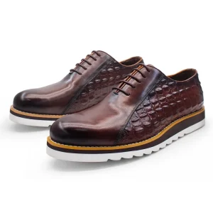 Men’s Casual Business Shoes Handmade Printing Genuine Leather Oxford Lace up Wedding Banquet Dress Shoes