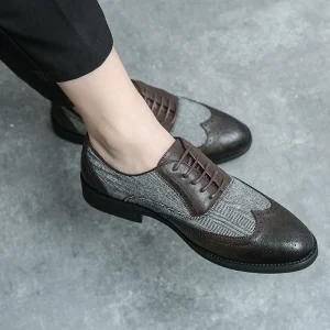 Men’s Casual Dress Shoes Black Leather Oxfords with Pointed Toe Flat Lightweight Anti-Slippery Feature for Spring Summer Autumn
