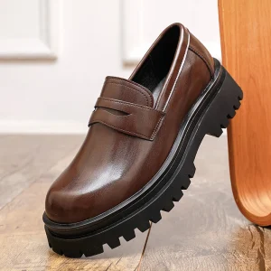 Men’s Casual Dress Shoes Oxfords Slip On Loafers Thick Soles Lightweight Height Increasing Fashion for Office Career PU Leather
