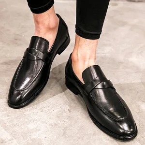 Men’s Casual Dress Shoes Slip On Flat Design with Non Slip Shock Absorption Comfortable PU Leather for Autumn and Winter