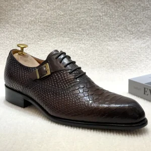 Men’s Casual Dress Shoes Snake Embossed Leather Trendy Lace Up Closure Leather Insole Cross Border Plus Size