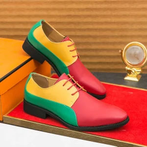 Men’s Casual Dress Shoes with Vintage Pointed Toe Design Solid Lace Up Closure Flat for Autumn Season