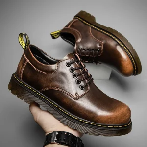 Men’s Casual Genuine Leather Lace-up Work Boots Comfortable and Breathable All Seasons Office & Career Shoes