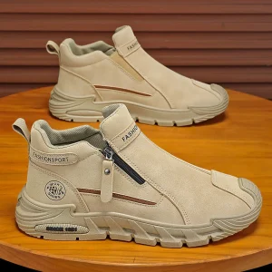 Men’s Casual High Top Sports Work Boots Spring Autumn Non Slip Wear Resistant Labor Protection Slip On Mesh Synthetic Leather