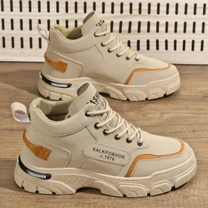 Men’s Casual Labor Shoes Korean Style High Top Workwear Breathable Mesh All-Match Thick Soled Fashion