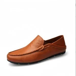 Men’s Casual Leather Loafers with Soft Rubber Outsoles Light Weight One-step Lazy Business Shoes