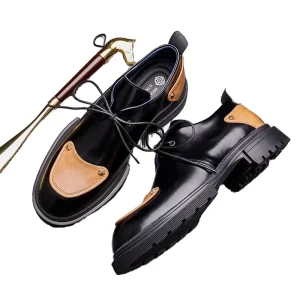 Men’s Casual Leather Shoes Round Toe Lace-up Genuine Leather Low Top Wedding Shoes