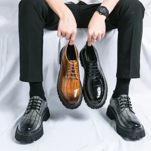 Men’s Casual Leather Shoes Round Toe Wedding Groom