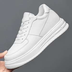 Men’s Casual Leather Walking Shoes Lightweight Breathable Anti-Slippery Lace-Up Closure Height Increasing All Seasons