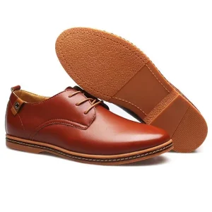 Men’s Casual Loafers Comfortable Office Shoes for Spring Genuine Leather Insole Oxford Lace Up Button