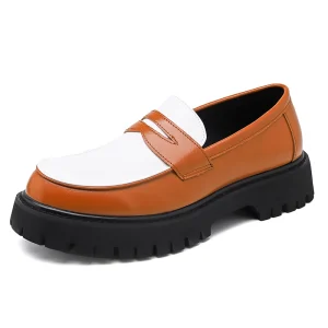 Men’s Casual Loafers Platform Thick Sole Soft PU Leather Dress Shoes Solid Slip-On Contrast Color for Spring Summer