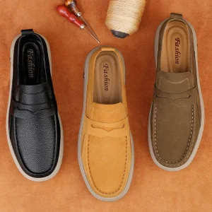 Men’s Casual Low Top Loafers Genuine Cow Leather Anti Slip Breathable Fashionable Flat Slip On Dress Shoes Size 38-45 All