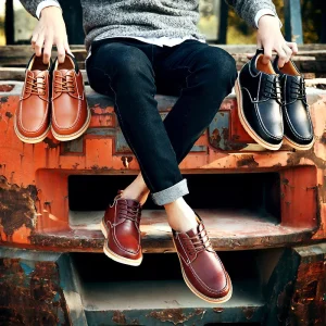 Men’s Casual Office Professional Flat Leather Lace up Dress Shoes with Non slip Rubber Outsole