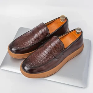 Men’s Casual Office Shoes Pointed Toe Flat Thick-Sole Leather Slip-On Lightweight Breathable Wedding Shoes Large Size
