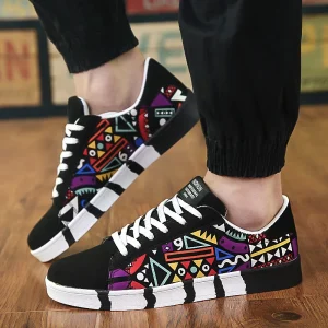 Men’s Casual Printed Canvas Shoes Low Top Trendy Lightweight and Comfortable Board Shoes