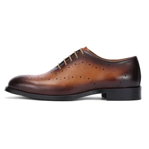 Men’s Casual Pure Cowhide Leather Oxfords Shoes Lace Up Closure for Dress