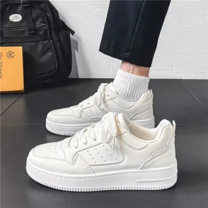 Men’s Casual Shoes Breathable White Sneakers Thick Soled Students Lace Sealing Outdoor Walking Casual Shoes
