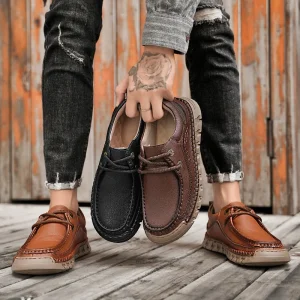 Mens Casual Shoes Leisure Walk Lace up Anti Slip Soft Solid Breathable Driving Shoes Retro Style Business Shoes