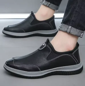 Men’s Casual Shoes New PU Leather Fashion Sneakers Lightweight Walking Genuine Leather Lining Slip On Closure Winter Rubber