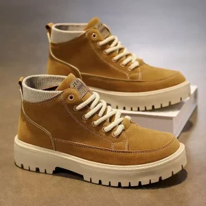 Men’s Casual Shoes Winter Autumn British Style High Top Outdoor Retro Work Versatile Leisure Increased Platform PU Upper Rubber