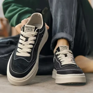 Men’s Casual Sneakers White Lace up Versatile Leather Sports Shoes Versatile Daily High Top Men’s Canvas Sneakers