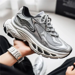 Men’s Casual Sports Shoes, Comfortable Mesh Upper, Thick Heel, Retro Style, Breathable Cushioning Design
