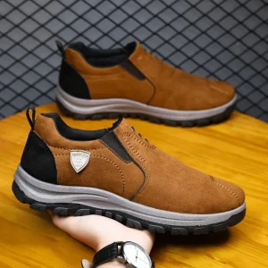 Men’s Casual Sports Shoes Low-Top Leather Sneakers with Suede Mesh Lining Men Casual Shoes