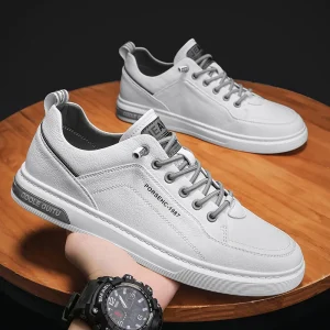 Men’s Casual Sports Skate Shoes All Match Trendy White Thick Sole Soft Features Lace Up Closure Comfort Mesh