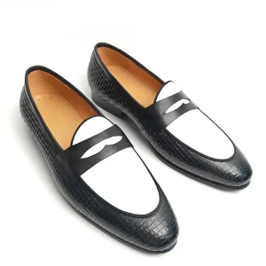 Men’s Casual Stylish Slip On Loafers Comfortable Trendy Pointed Toe Wedding Shoes in Black & White for Career & Autumn Occasions