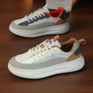 Men’s Casual Summer Breathable Mesh Design Thick Bottom Heightening Sneakers Evergreen Walking Style Board Shoes